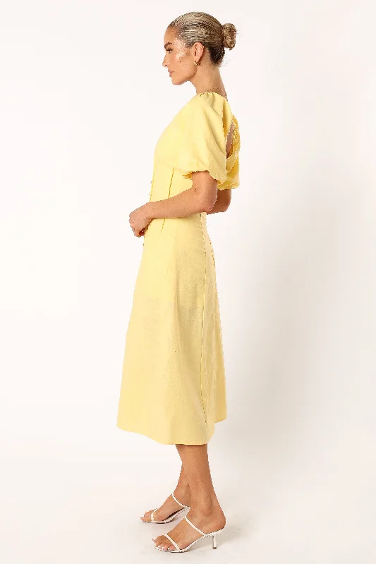 Chelsea Puff Sleeve Midi Dress - Butter