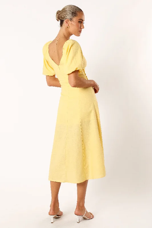 Chelsea Puff Sleeve Midi Dress - Butter