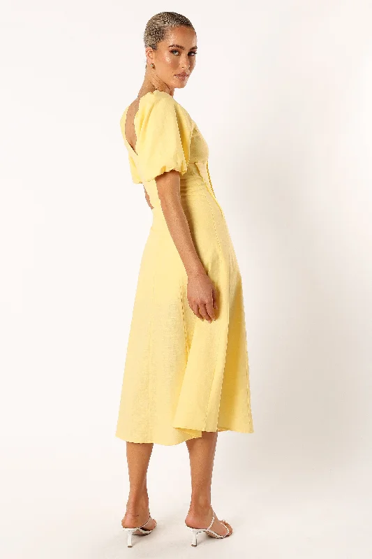 Chelsea Puff Sleeve Midi Dress - Butter