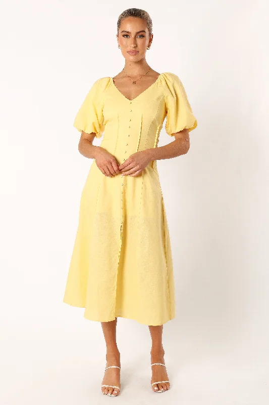 Chelsea Puff Sleeve Midi Dress - Butter