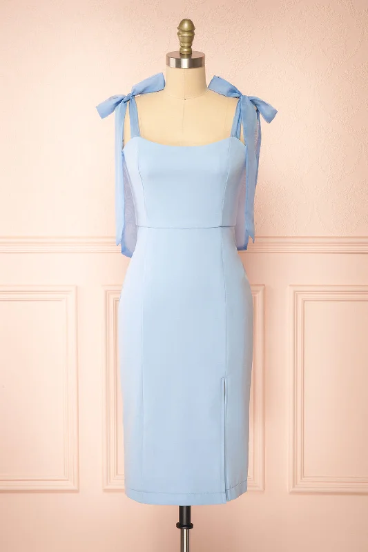 Claudy | Short Blue Dress w/ Bow Straps