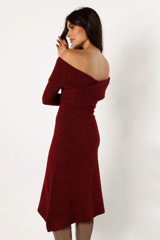 Deena Off Shoulder Midi Dress - Red