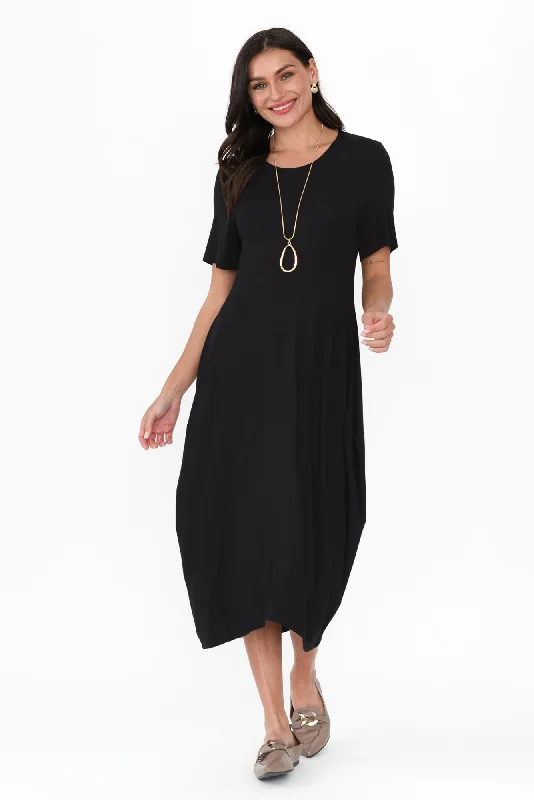 Glenda Black Short Sleeve Crescent Dress