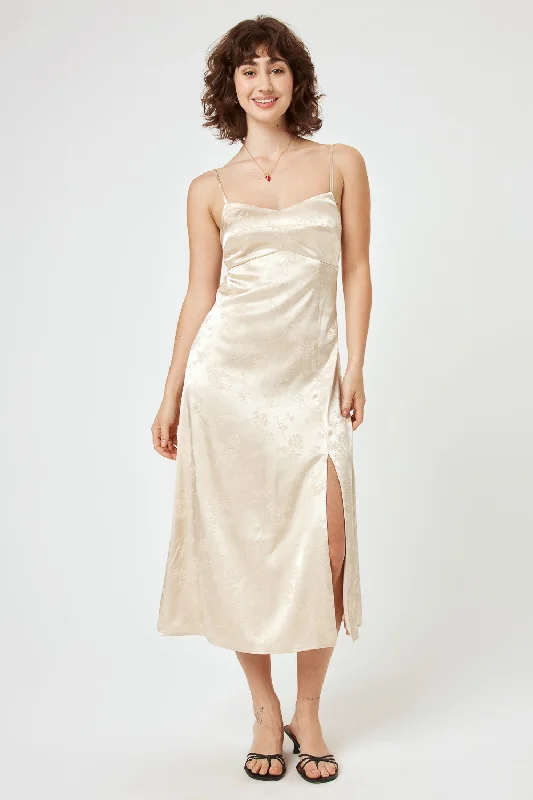 Ivory Satin Jacquard Midi Cami Dress