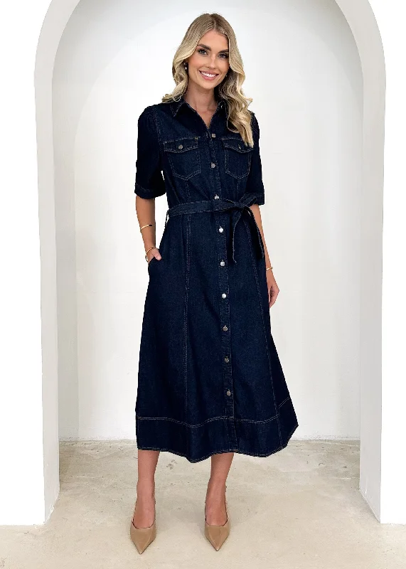 Kaily Denim Midi Dress - Indigo