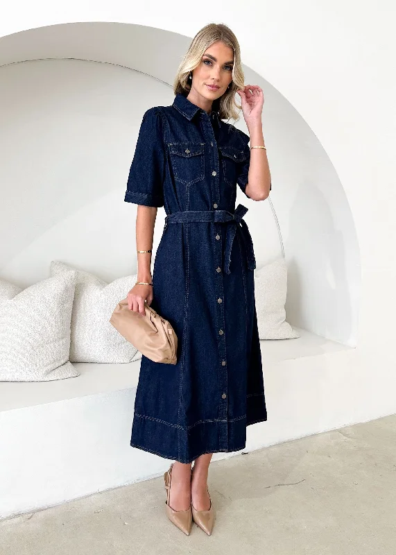 Kaily Denim Midi Dress - Indigo