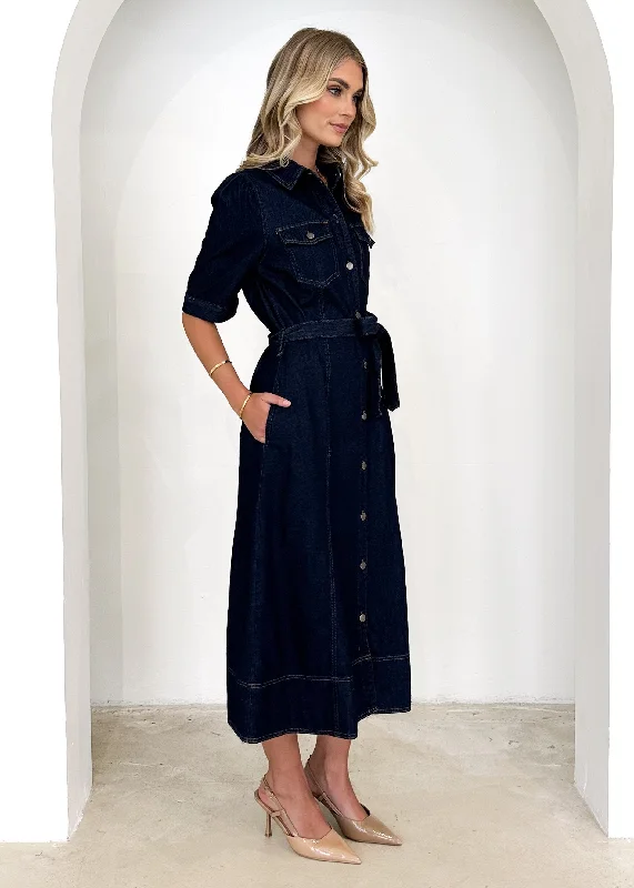 Kaily Denim Midi Dress - Indigo