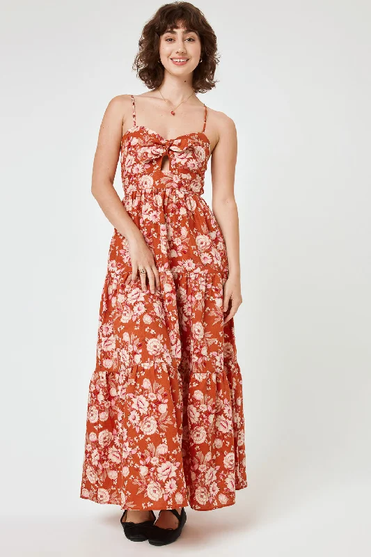 Orange Floral Keyhole Maxi Cami Dress