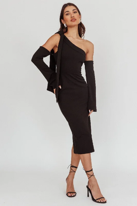 Rigel One-Shoulder Midi Dress Black