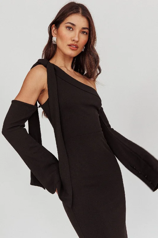 Rigel One-Shoulder Midi Dress Black