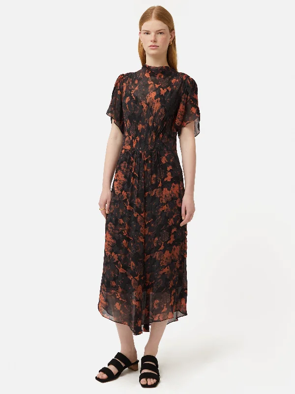 Shadow Floral Midi Dress | Black