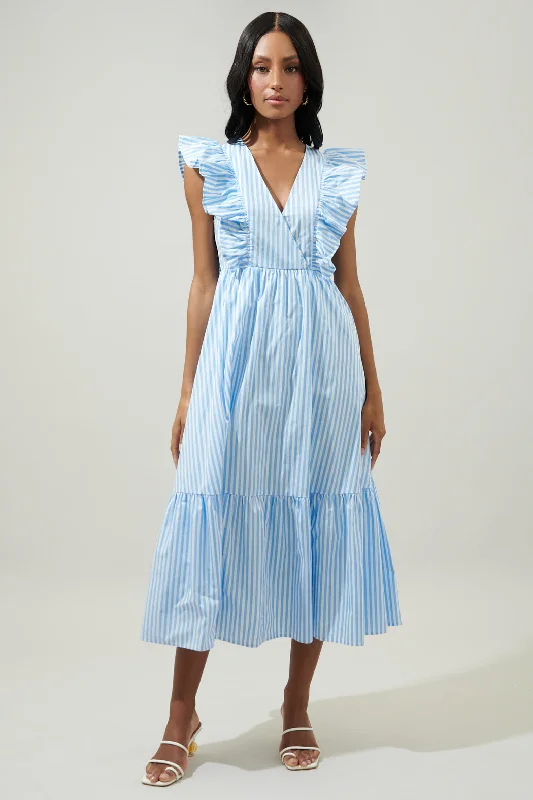 Striped Fairness Poplin Surplice Midi Dress