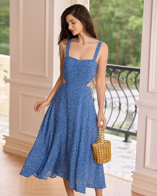 The Blue Polka Dot Cut-Out Midi Dress