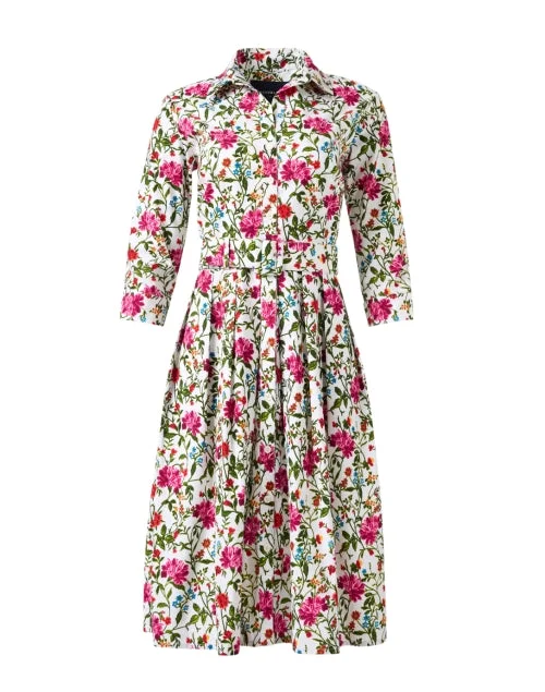 Audrey White Floral Print Cotton Stretch Dress