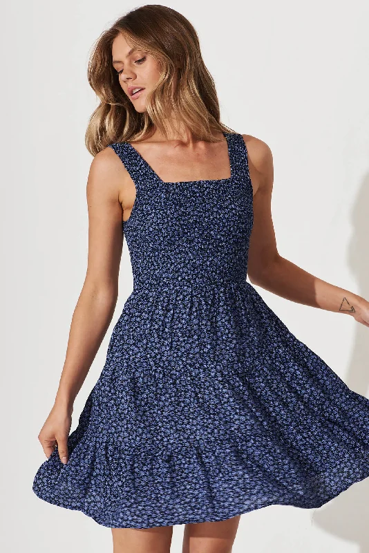 Cove Sundress In Navy Ditsy Floral