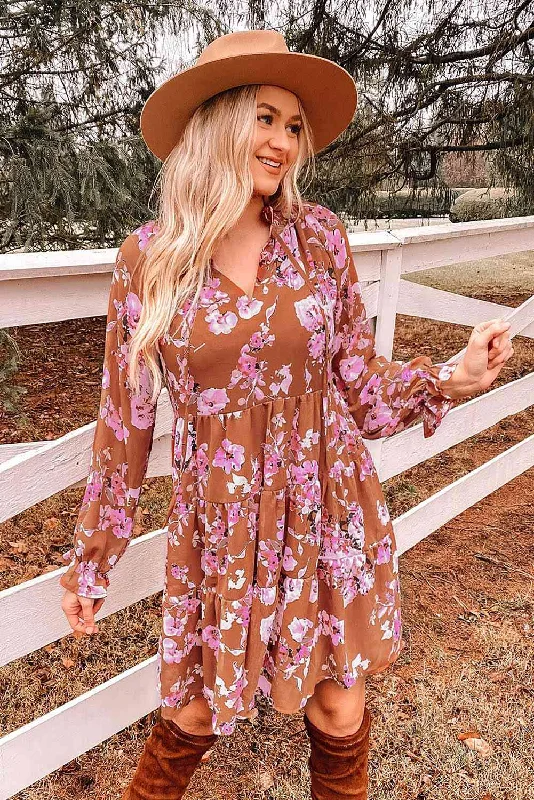 Floral Flounce Sleeve Tiered Dress