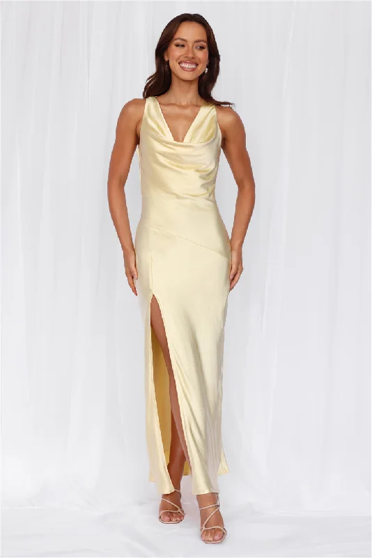 HELLO MOLLY The Loretta Cowl Satin Maxi Dress Yellow