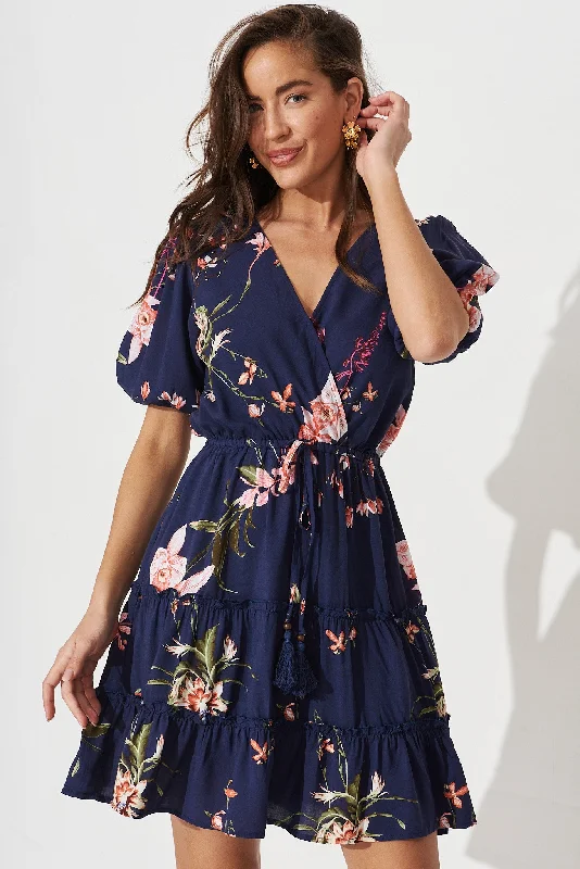 Kirby Dress In Navy With Apricot