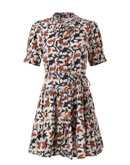 Las Alturas Navy and Orange Print Dress