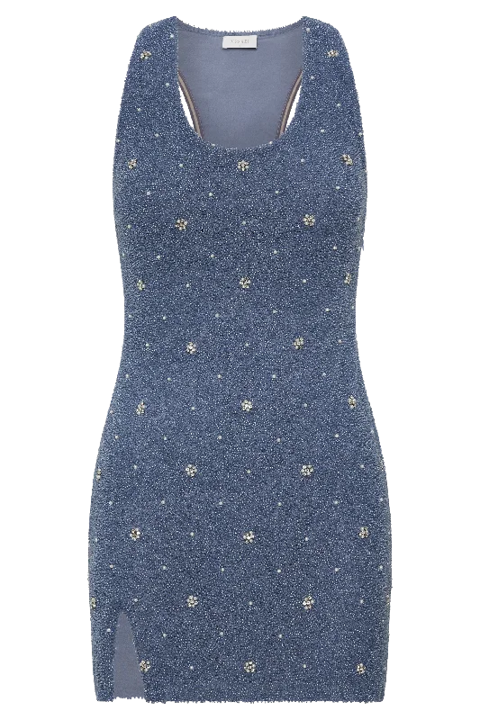 Laurel Beaded Micro Mini Dress With Racerback - Blue