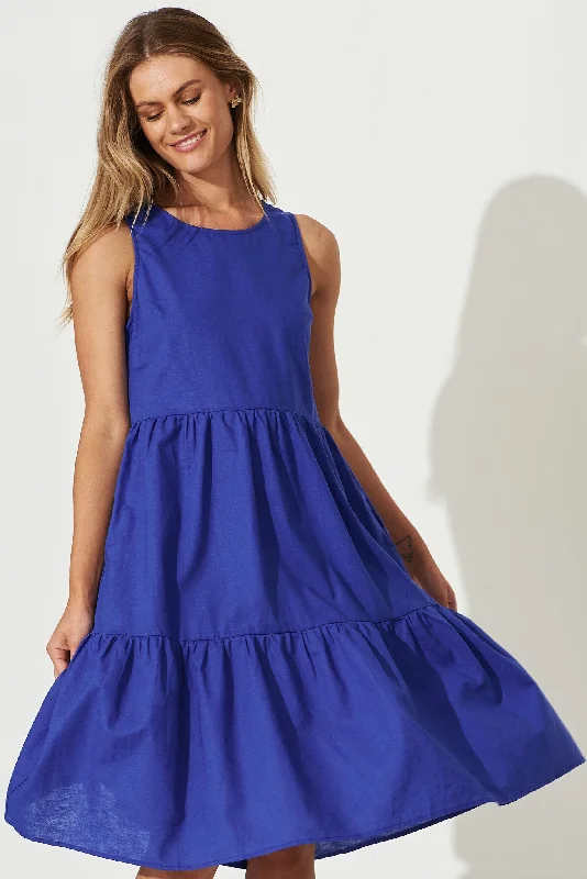 Nayeli Midi Dress In Royal Blue Linen Blend