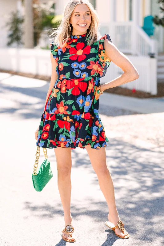 A True Beauty Navy Blue Floral Dress