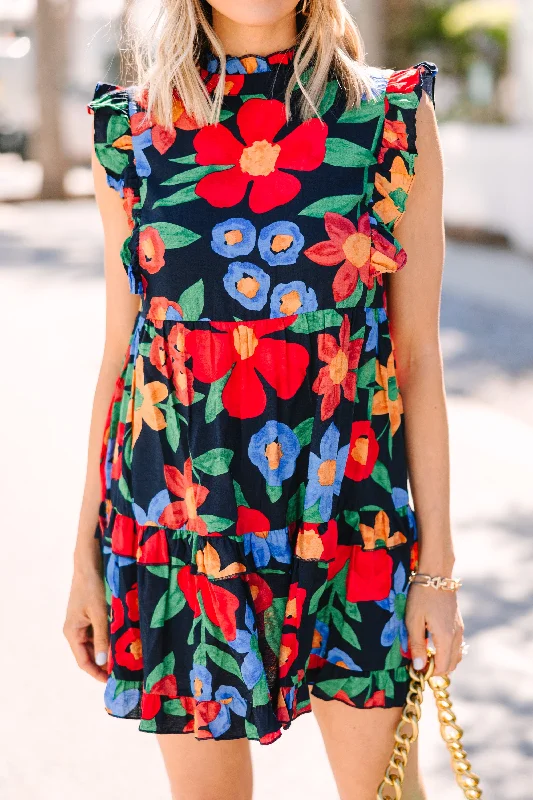 A True Beauty Navy Blue Floral Dress