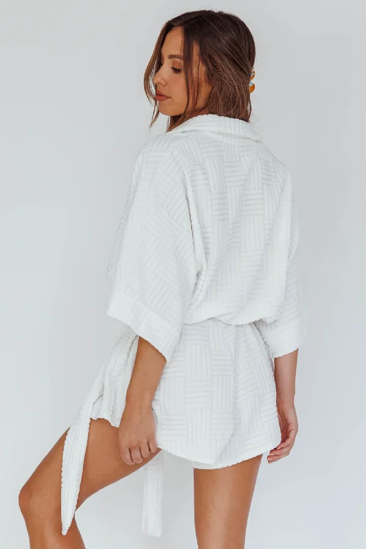 Daytona Beach Button-Up Romper Textured White