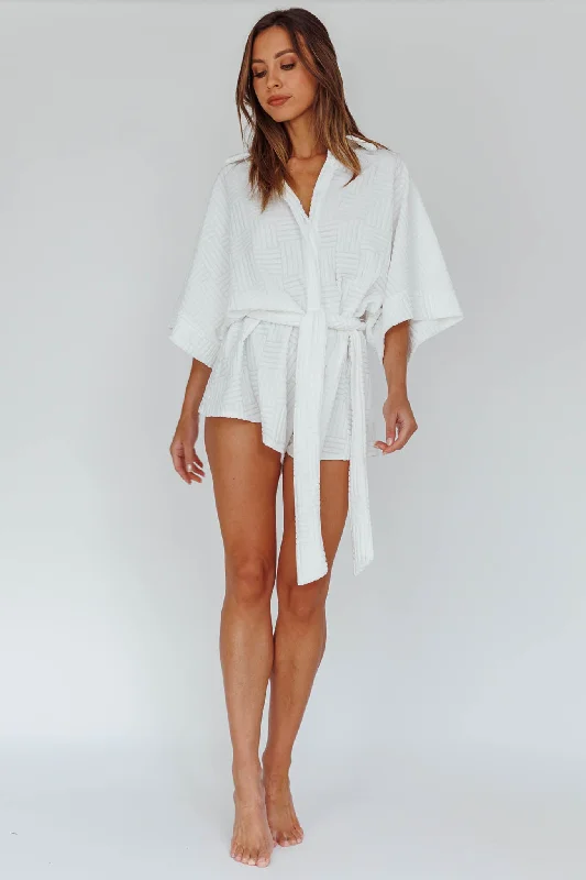 Daytona Beach Button-Up Romper Textured White