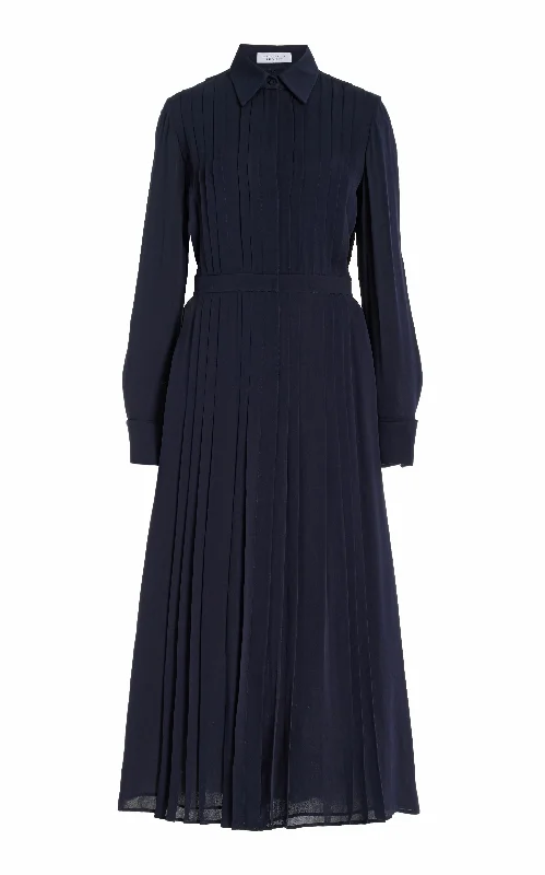 Delphine Shirtdress in Dark Navy Silk Georgette Twill