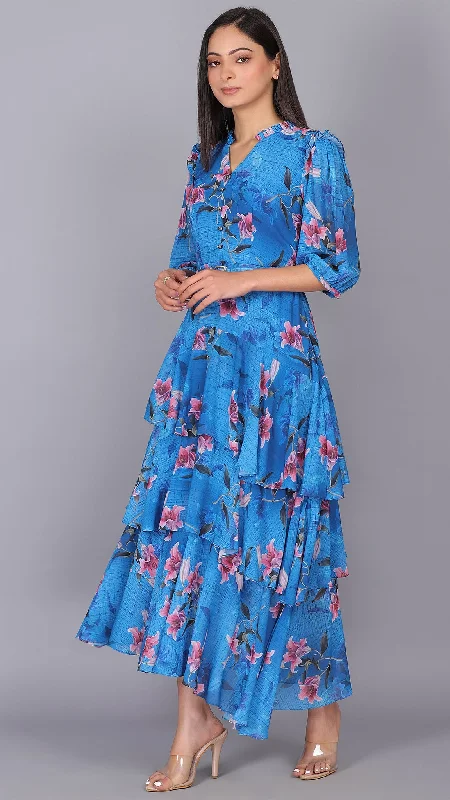 Floral love all around blue maxi dress