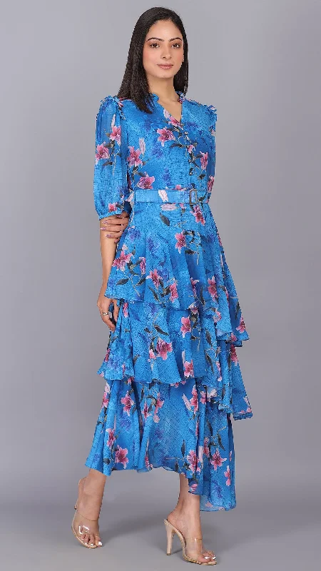 Floral love all around blue maxi dress