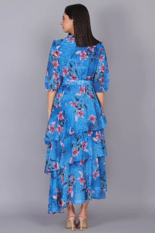 Floral love all around blue maxi dress