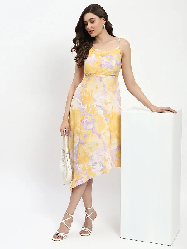 Madame Mustard Fit and Flare Cotton Blend Midi Dress