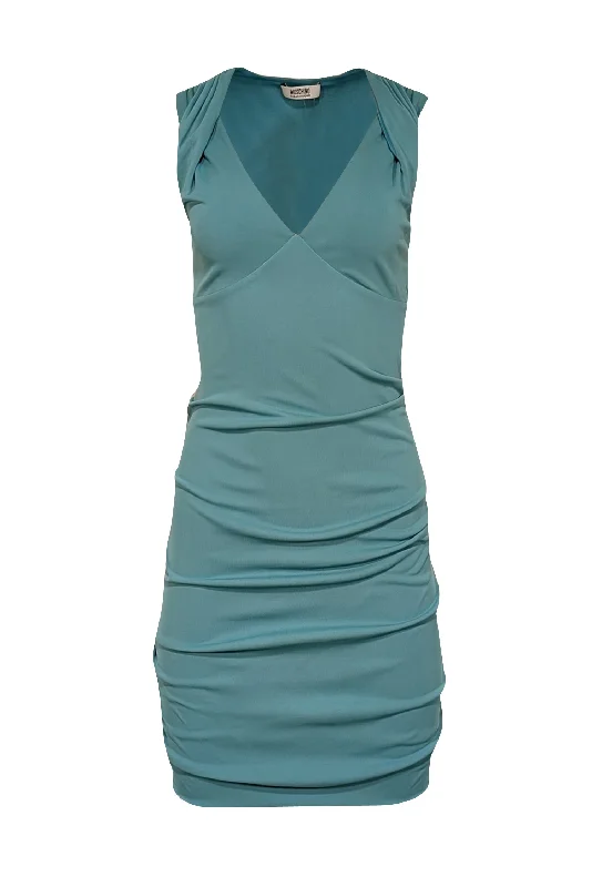 Moschino - Aqua Blue Sleeveless V-Neckline Side Ruched Dress Sz 4