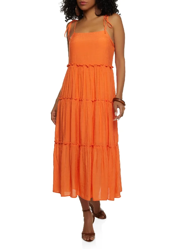 Tie Strap Tiered Midi Dress