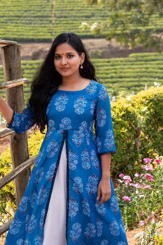 Royal Blue & White Double Layered Kurta - Dress