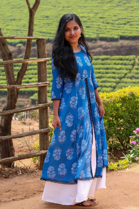 Royal Blue & White Double Layered Kurta - Dress