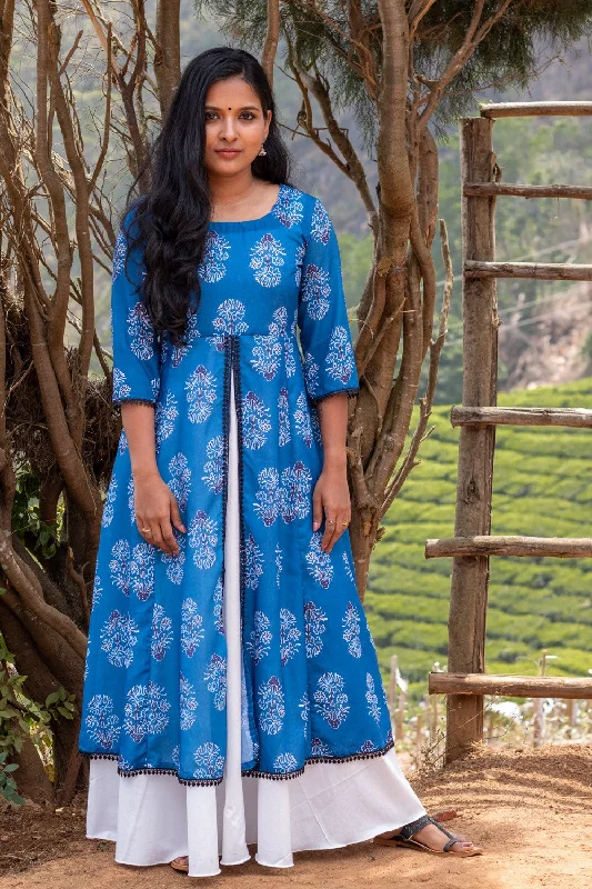 Royal Blue & White Double Layered Kurta - Dress