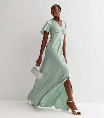 Tall Sage Satin Maxi Dress