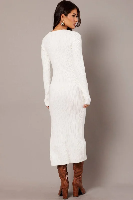 White Knit Dress Long Sleeve Bodycon