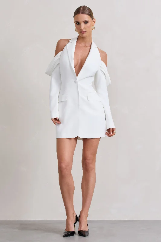 Your Night | White Plunge Draped Blazer Dress