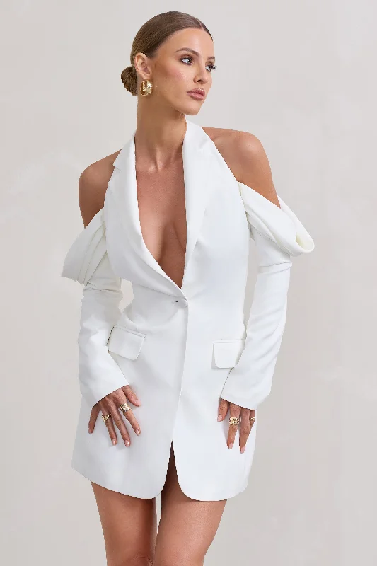 Your Night | White Plunge Draped Blazer Dress