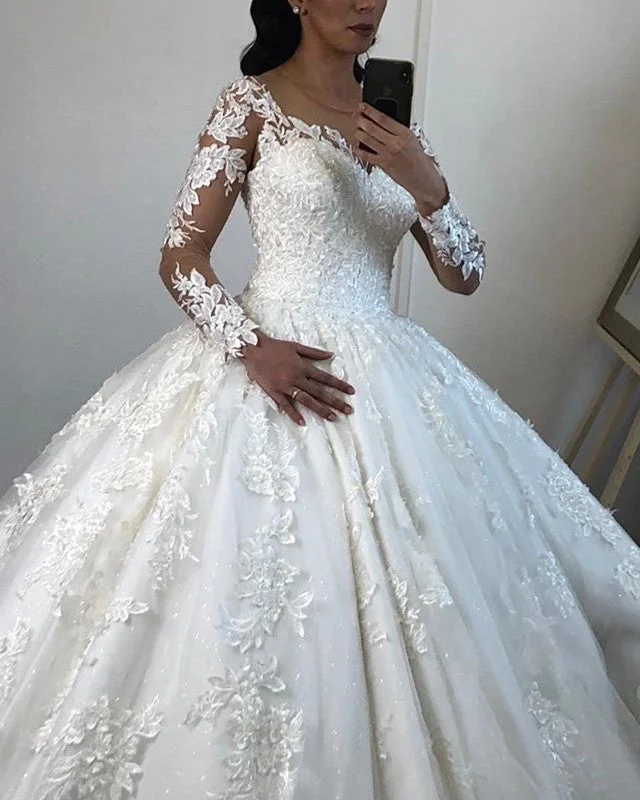 Lace Long Sleeves Wedding Princess Dress