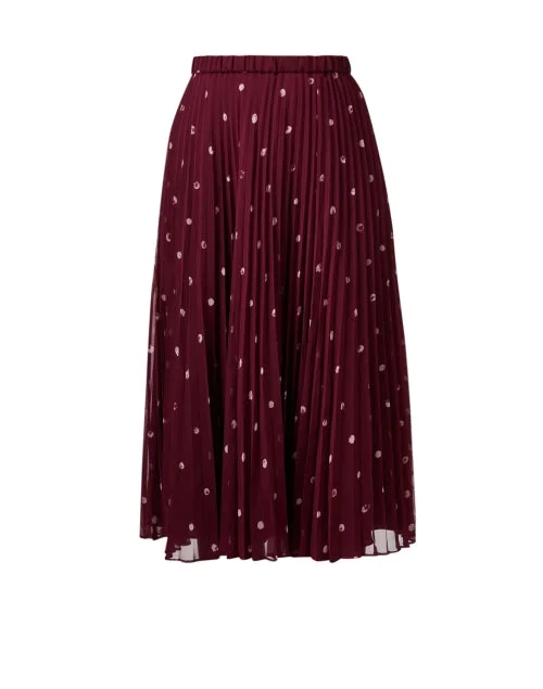 Burgundy Dot Print Pleated Skirt