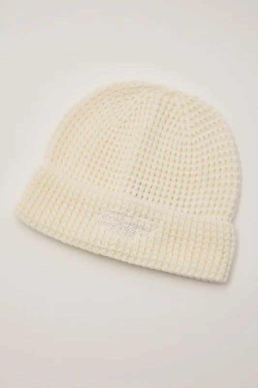 Common Need Grandeur Low Profile Waffle Beanie Off White