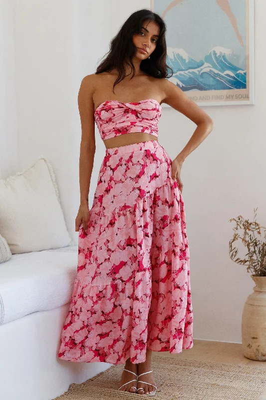 Horizon Waves Maxi Skirt Pink