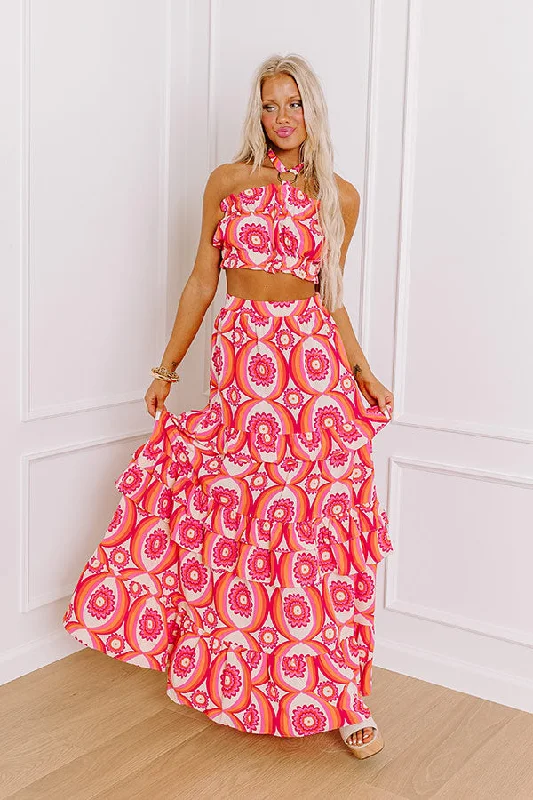 Island Oasis High Waist Floral Maxi Skirt in Pink