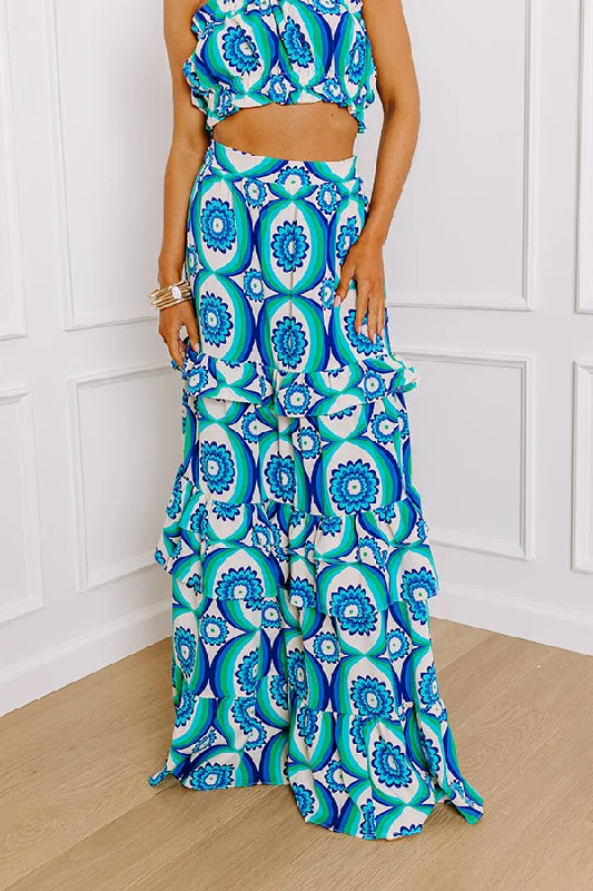 Island Oasis High Waist Floral Maxi Skirt in Royal Blue